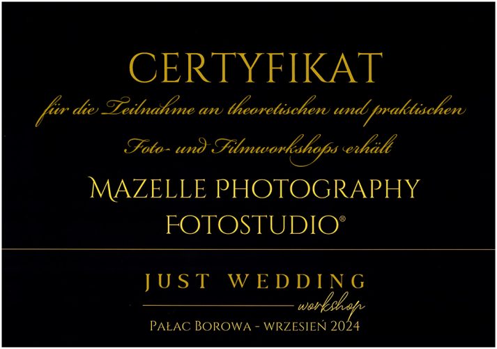 Zertifikat über die Teilnahme des "Mazelle Photography Fotostudio®" an theoretischen und praktischen Workshops für